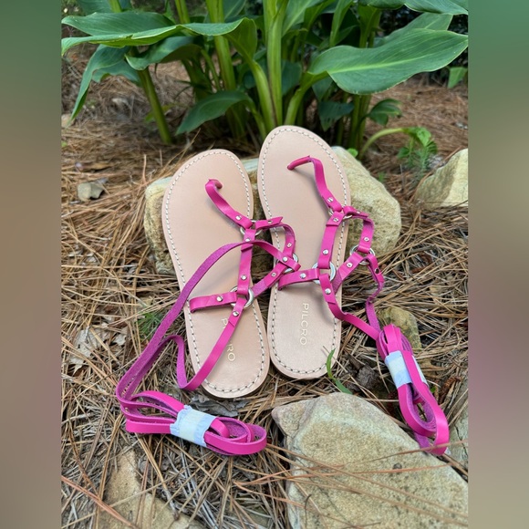 New🌟Anthropologie Pilcro Harness Tie Up Sandals Gladiator Leather-Medium Pink - Picture 4 of 5